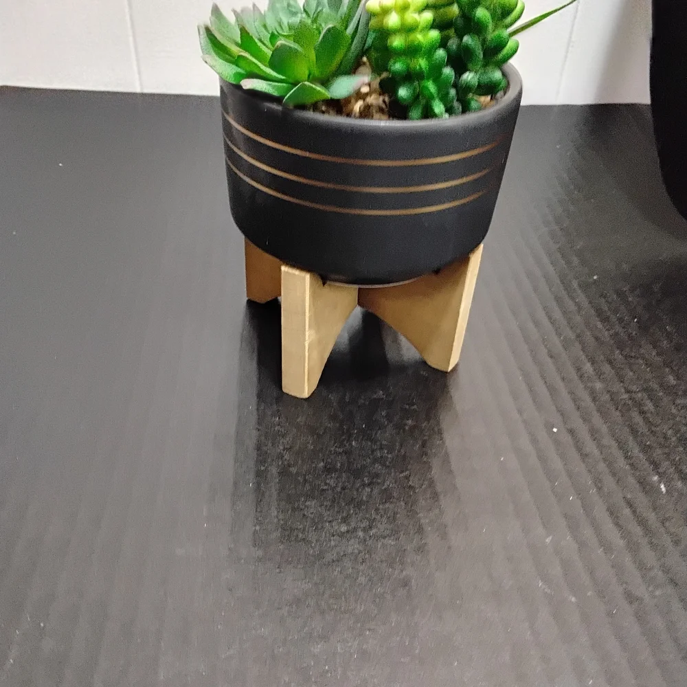 Elegant Black and Gold Planter with Faux Succulents